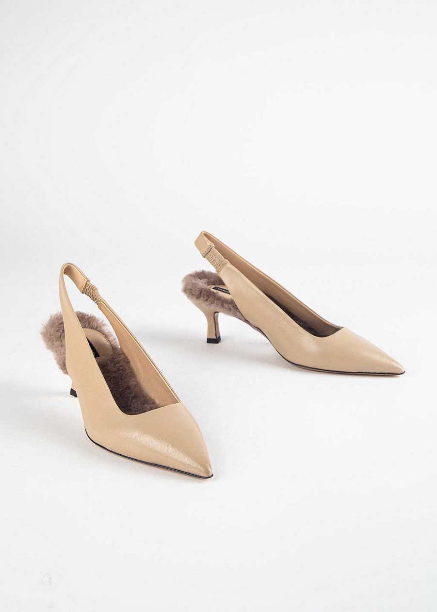 Shoes Fabio Rusconi | Leather Slingback With Fur Lining Stucco Leather