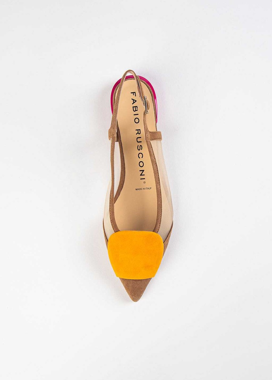 Shoes Fabio Rusconi | Suede Slingback Flat Tan Multi