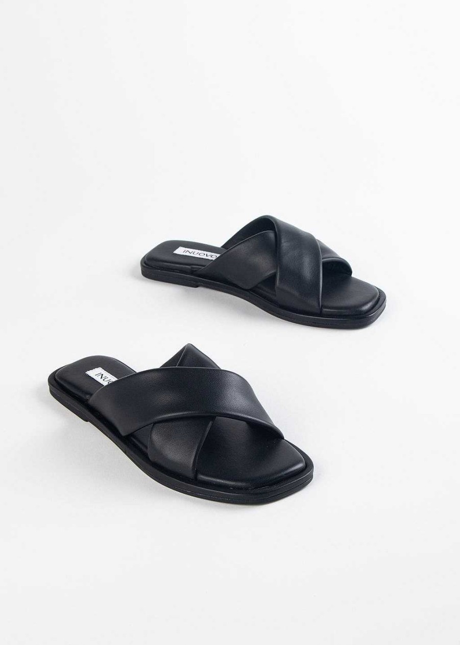 Shoes Inuovo | Flat Crossband Sandal Black Leather