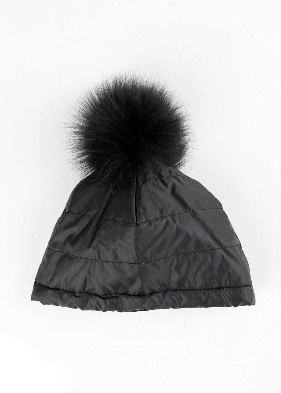 Accessories Mitchies | Nylon Beanie With Fur Pom One Size