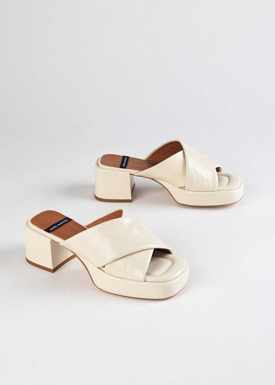 Shoes Ángel Alarcón | Patent Leather Platform Sandal Cream Patent