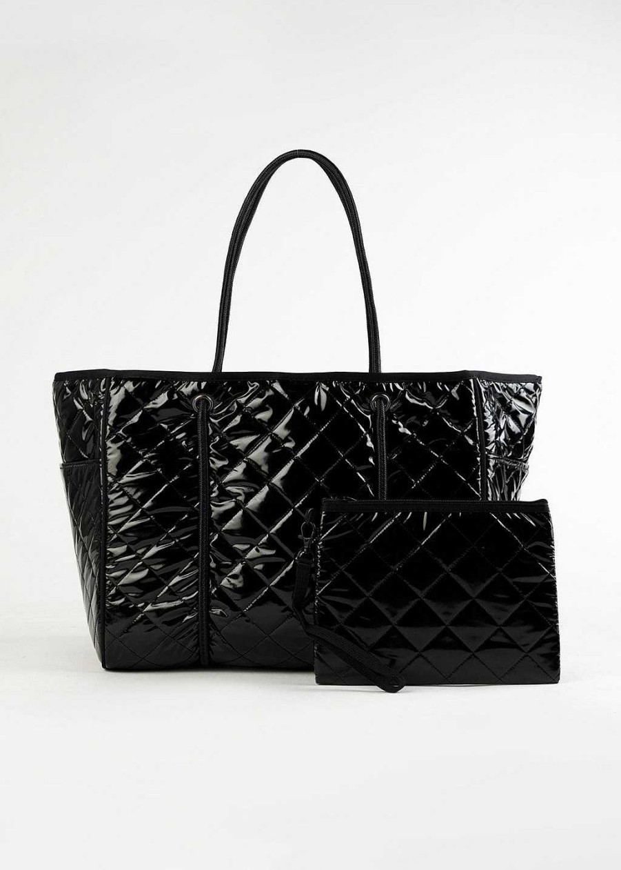 Handbags Haute Shore | Greyson Noir Puffer Tote Black Patent