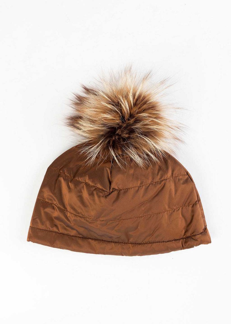 Accessories Mitchies | Nylon Beanie With Fur Pom One Size