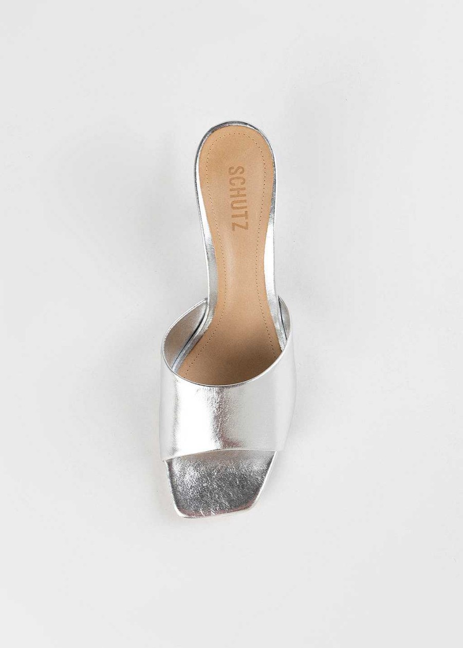 Shoes Schutz | Dethalia Leather Sandal Silver Leather