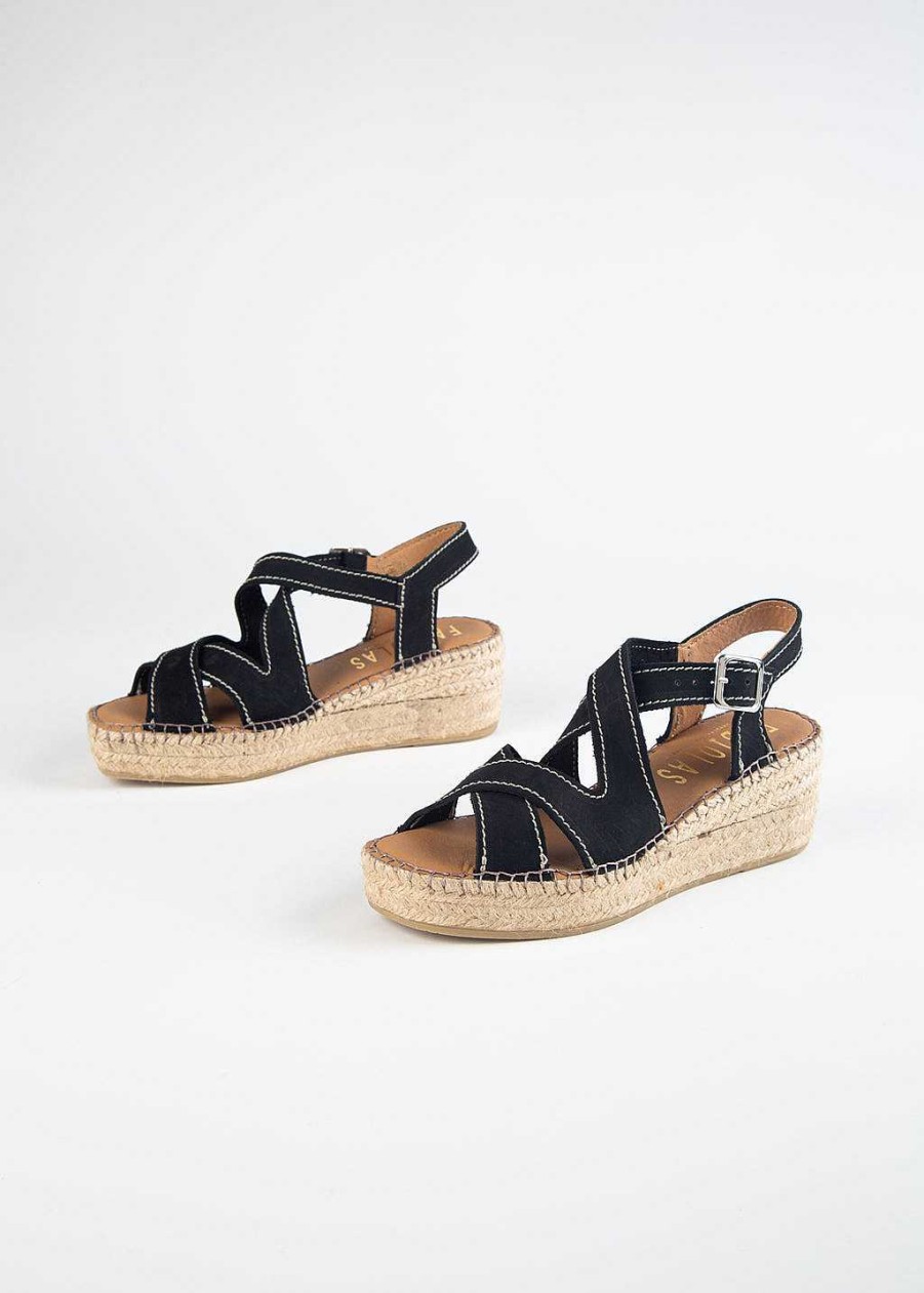 Shoes Fabiolas | Leather Espadrille Wedge Black Leather