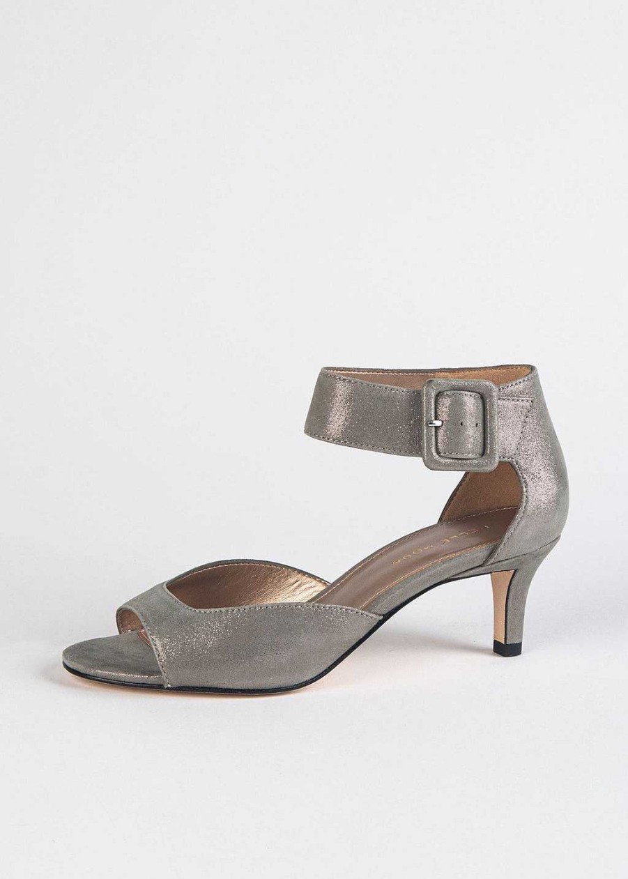 Shoes Pelle Moda | Berlin Kitten Heel Sandal Pewter Suede