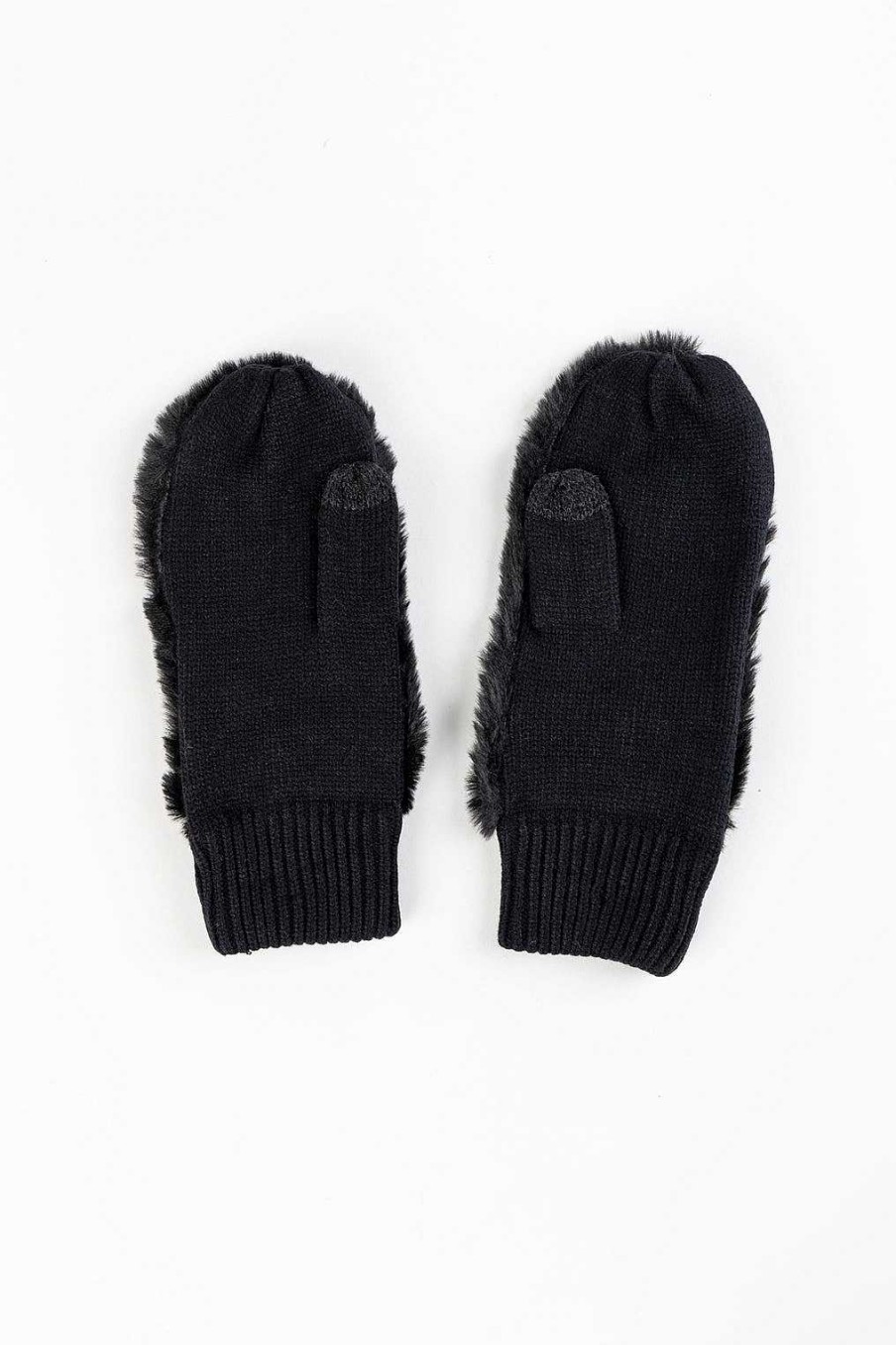 Accessories Echo | Faux Fur Mittens Black