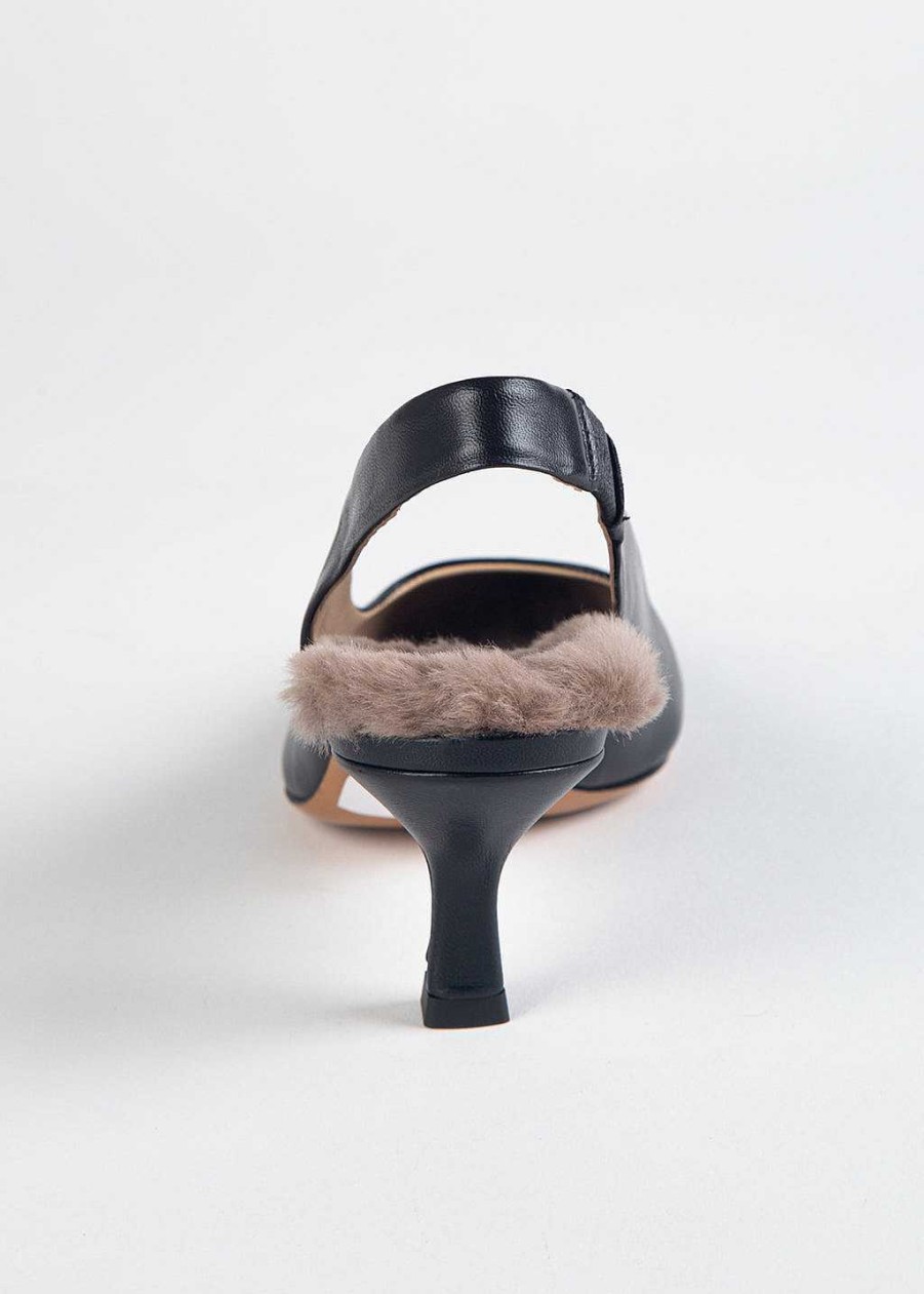 Shoes Fabio Rusconi | Leather Slingback With Fur Lining Black Leather