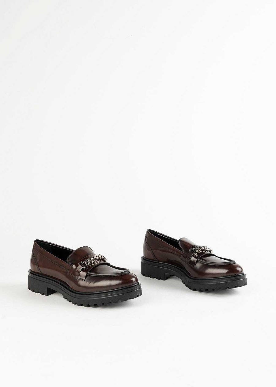 Shoes L'idea by Lori | Leather Loafer With Chain Brown Leather