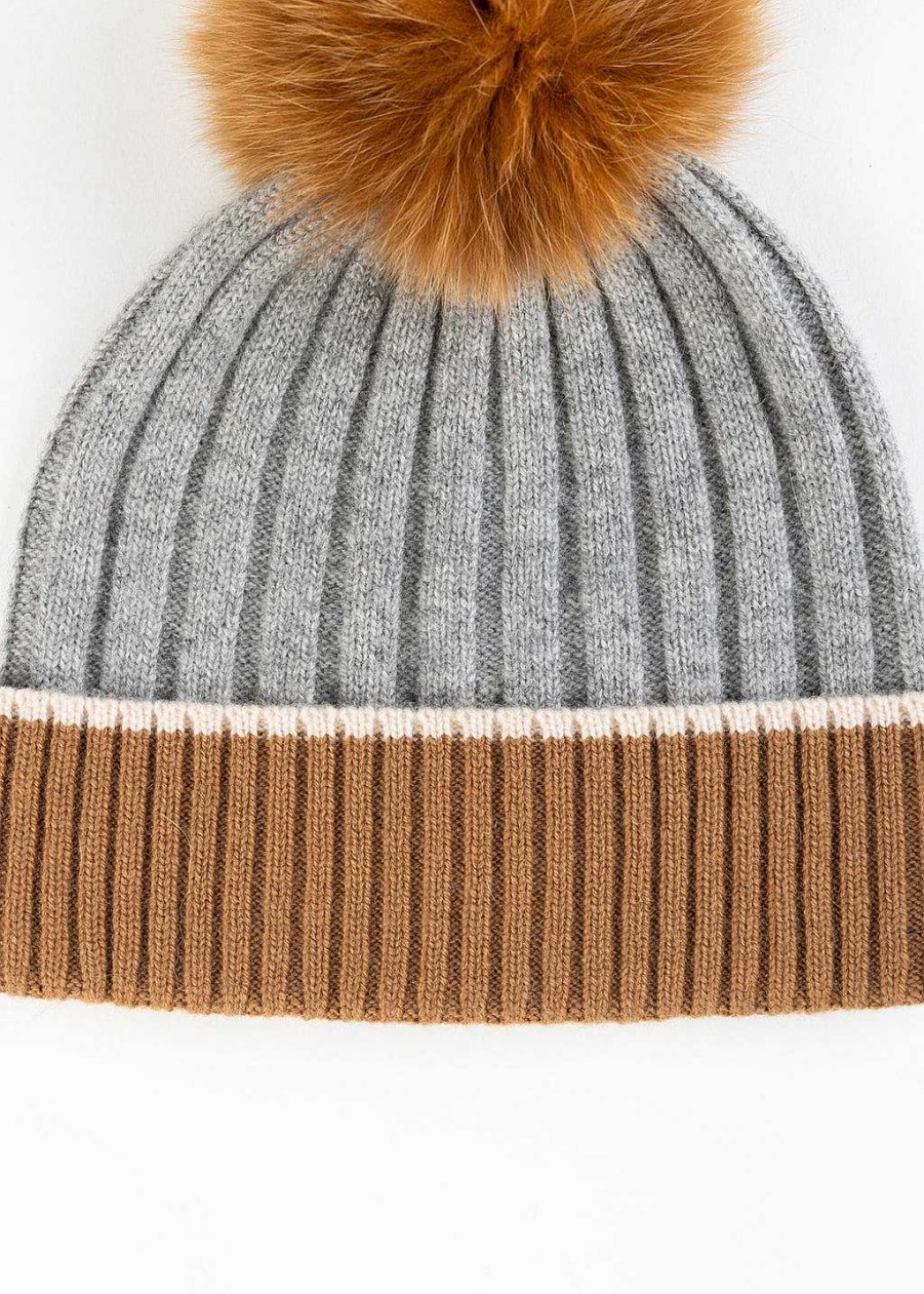 Accessories Mitchies | Knit Beanie With Fur Pom Camel