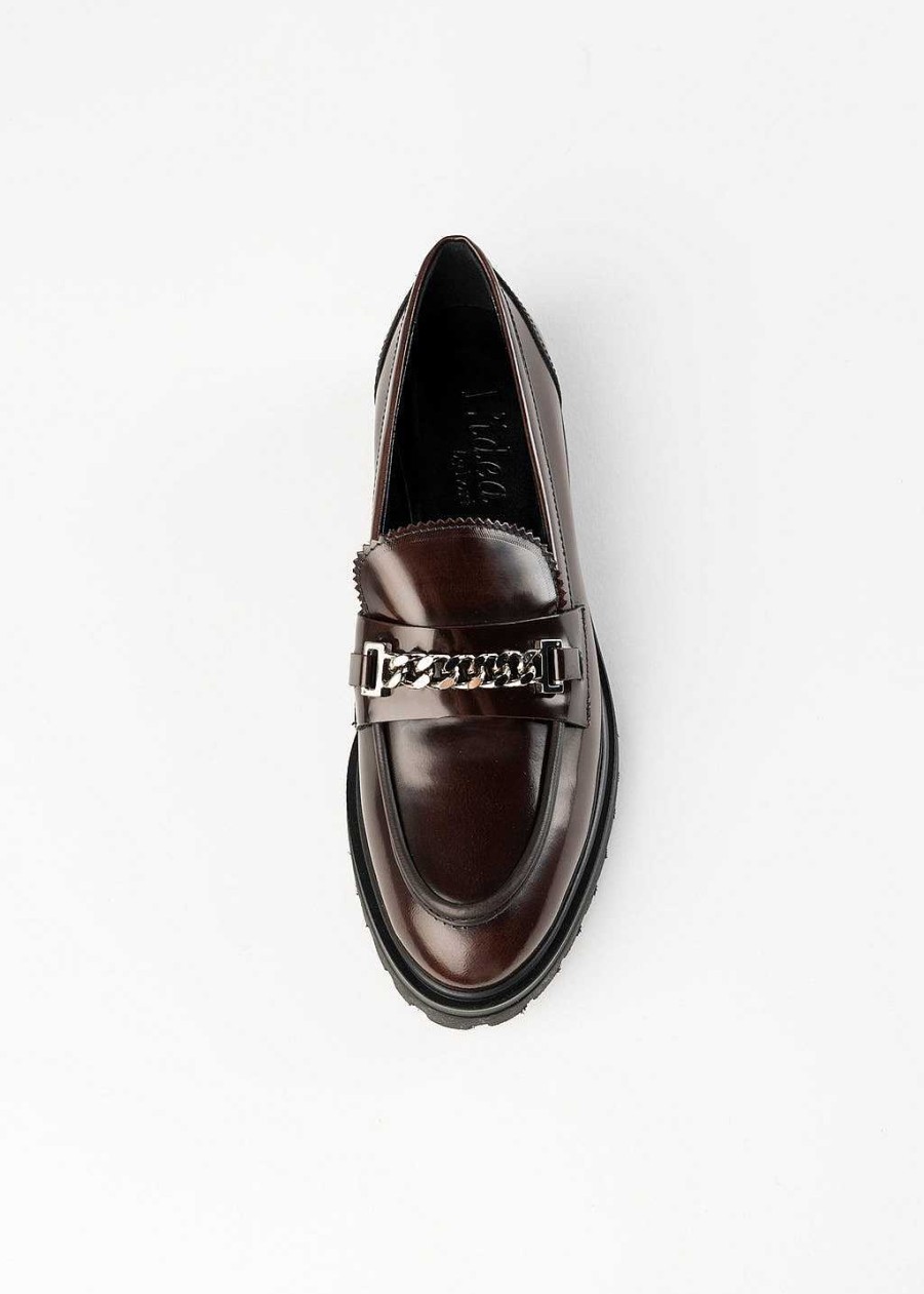 Shoes L'idea by Lori | Leather Loafer With Chain Brown Leather