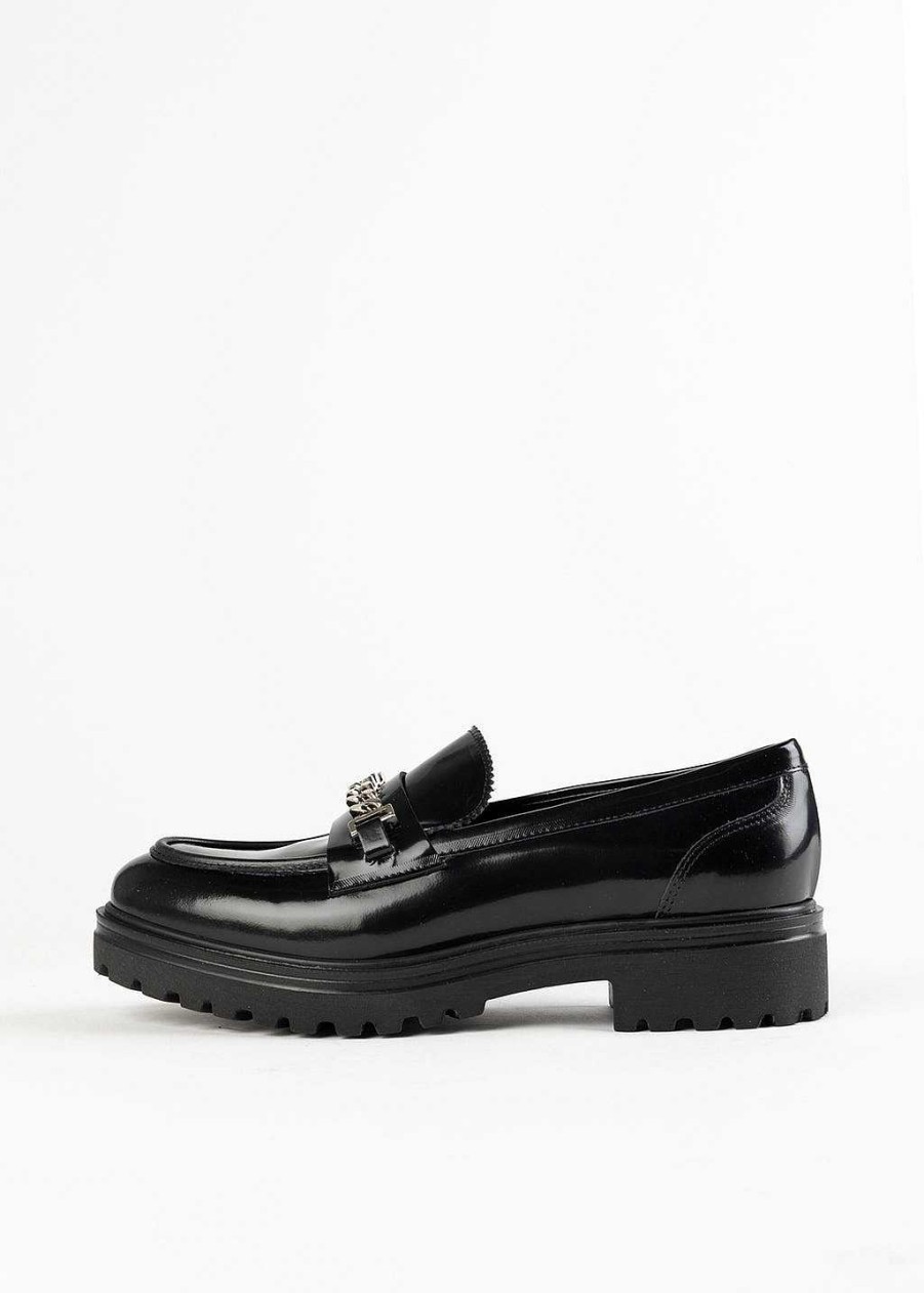 Shoes L'idea by Lori | Leather Loafer With Chain Black Leather