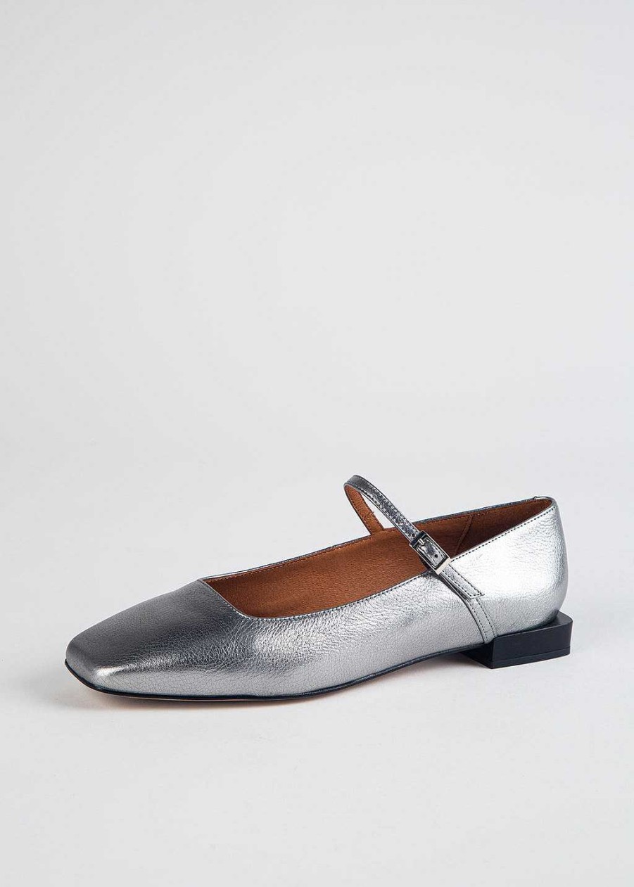 Shoes Ángel Alarcón | Square Toe Mary Jane Pewter Leather