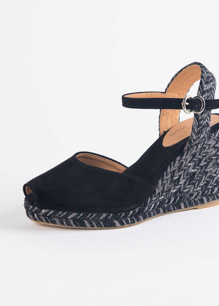 Shoes L'idea by Lori | Neire Suede Wedge Espadrille Black Suede