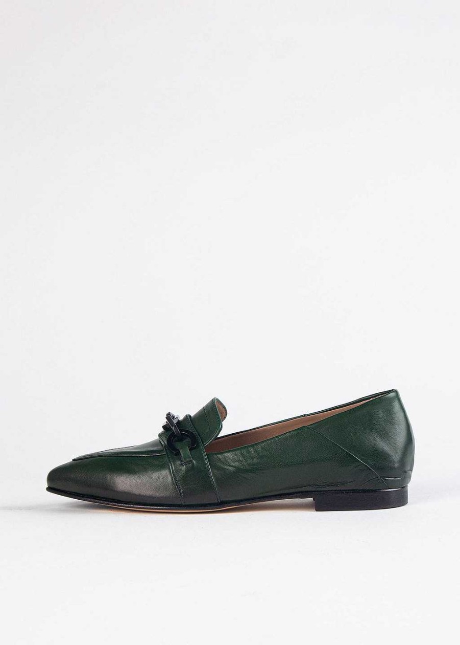 Shoes L'idea by Lori | Pointed Toe Loafer With Chain Forest Leather