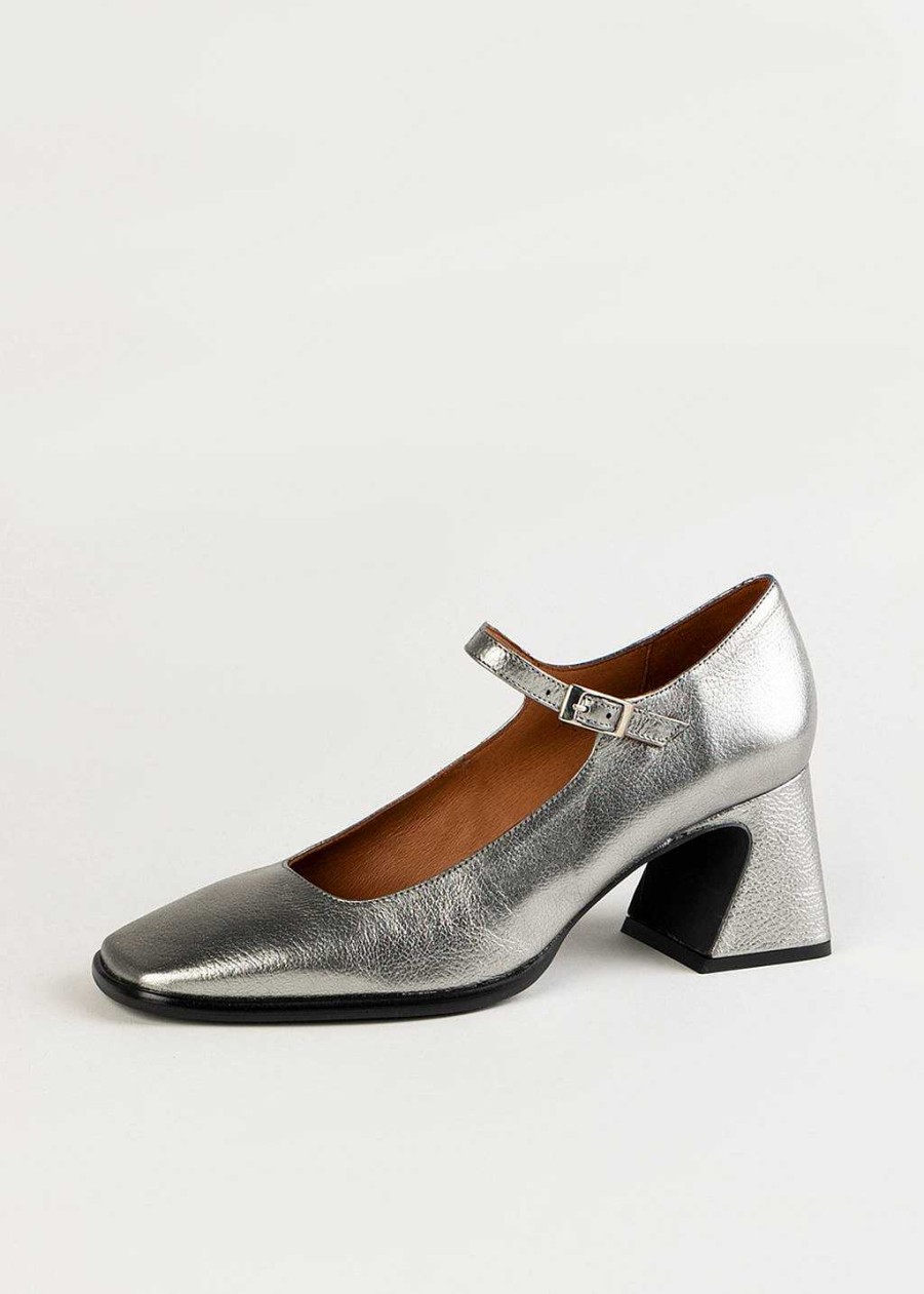 Shoes Ángel Alarcón | Leather Mary Jane Heel Pewter Leather