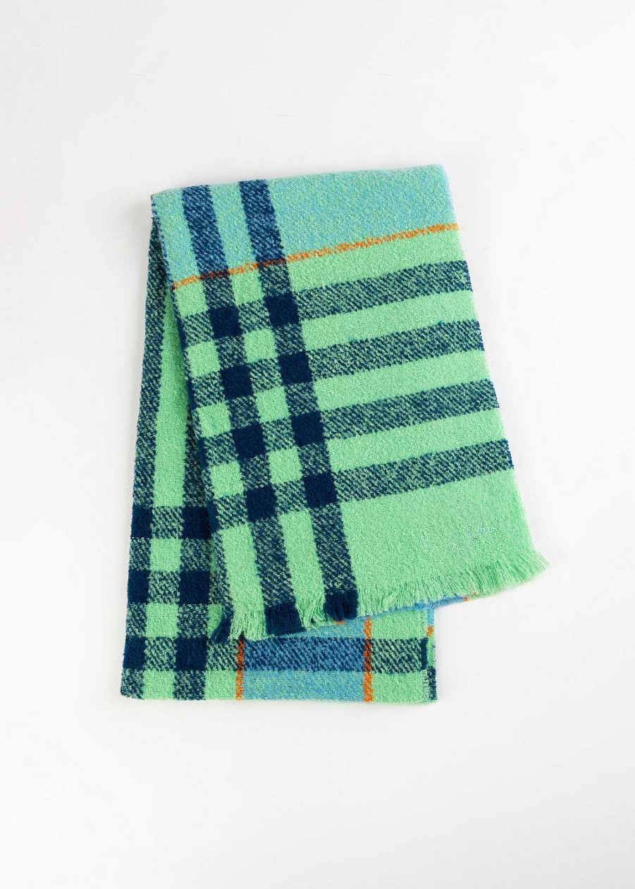 Accessories Echo | Buzzy Plaid Scarf Mint