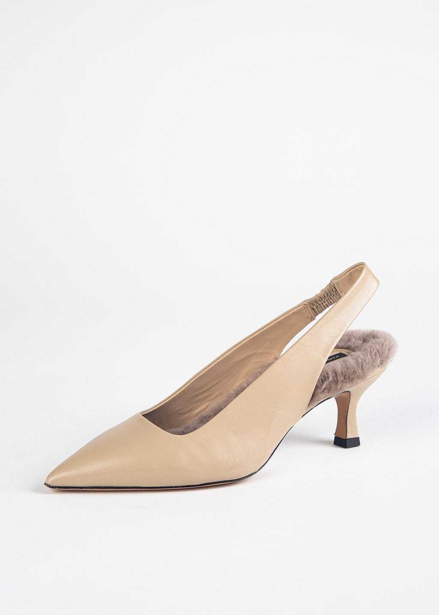 Shoes Fabio Rusconi | Leather Slingback With Fur Lining Stucco Leather