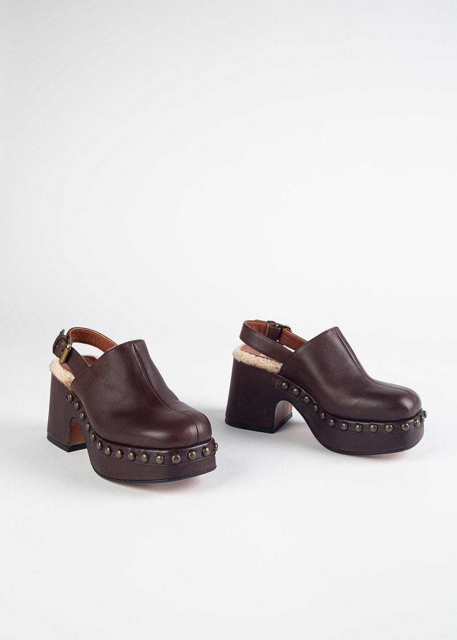 Shoes MA '91 | Sherpa Lined Clog Dark Brown Leather