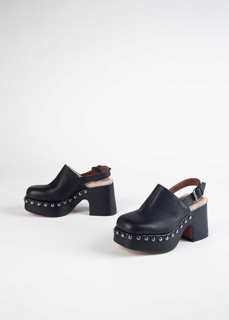 Shoes MA '91 | Sherpa Lined Clog Black Leather