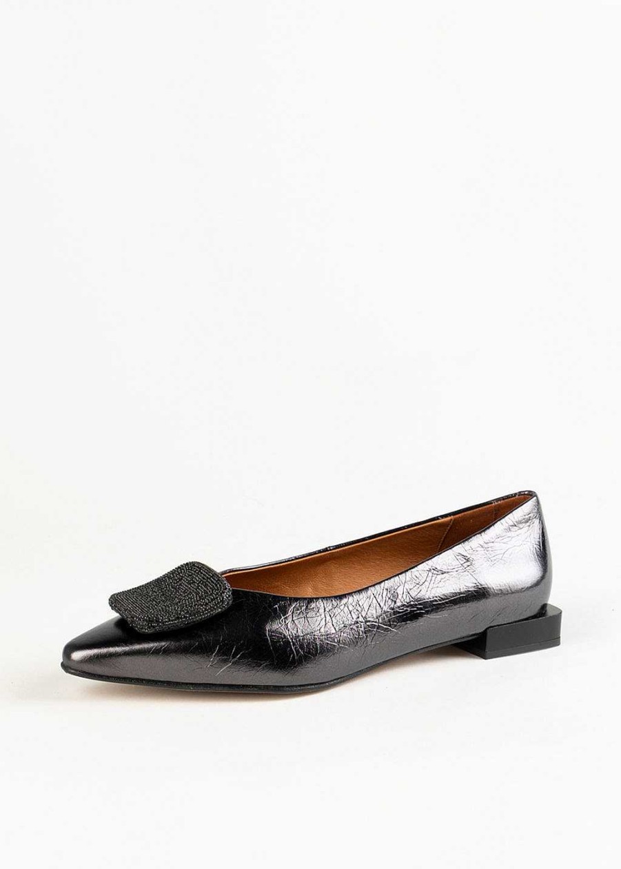 Shoes Ángel Alarcón | Leather Flat With Ornament Pewter Leather