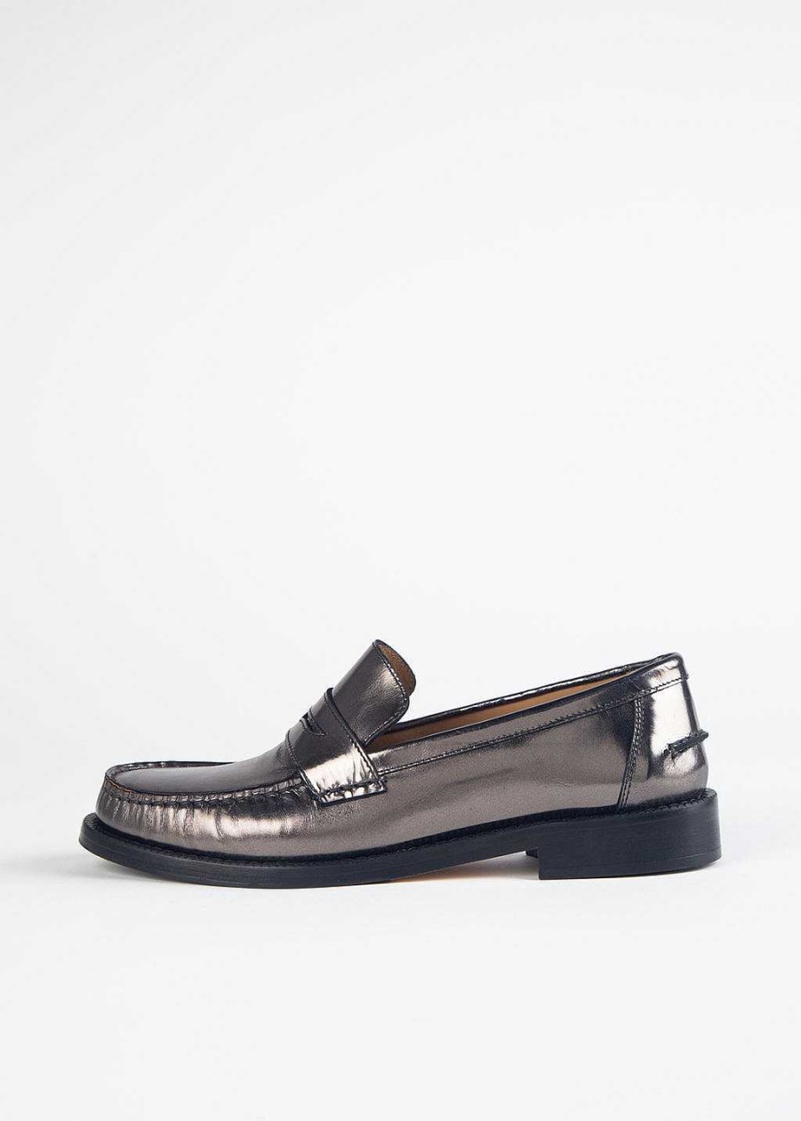 Shoes L'idea by Lori | Leather Penny Loafer Pewter Leather