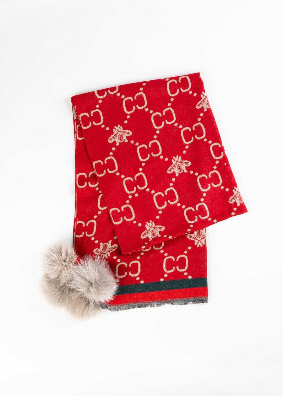 Accessories Mitchies | Monogram Knit Scarf Red