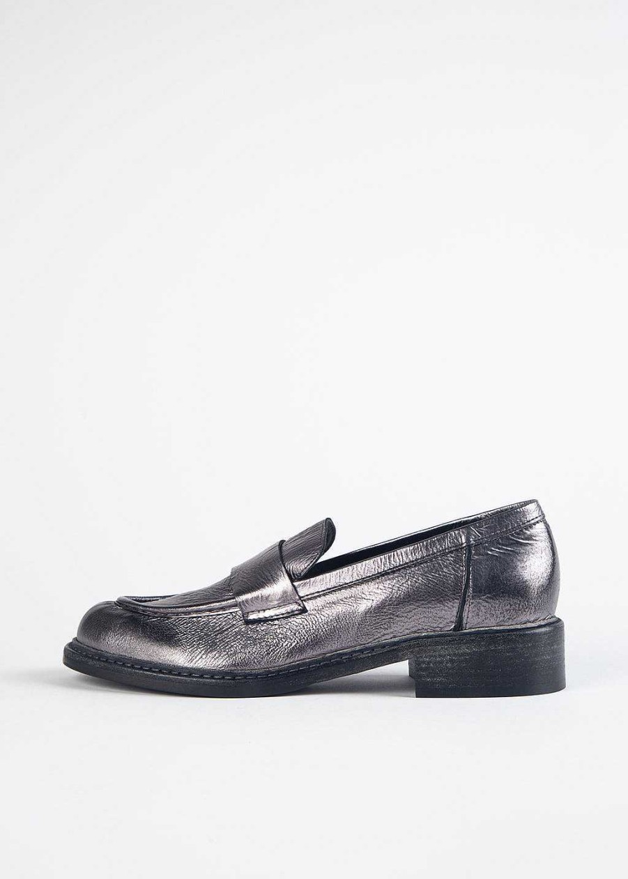 Shoes L'idea by Lori | Distressed Penny Loafer Steel Leather