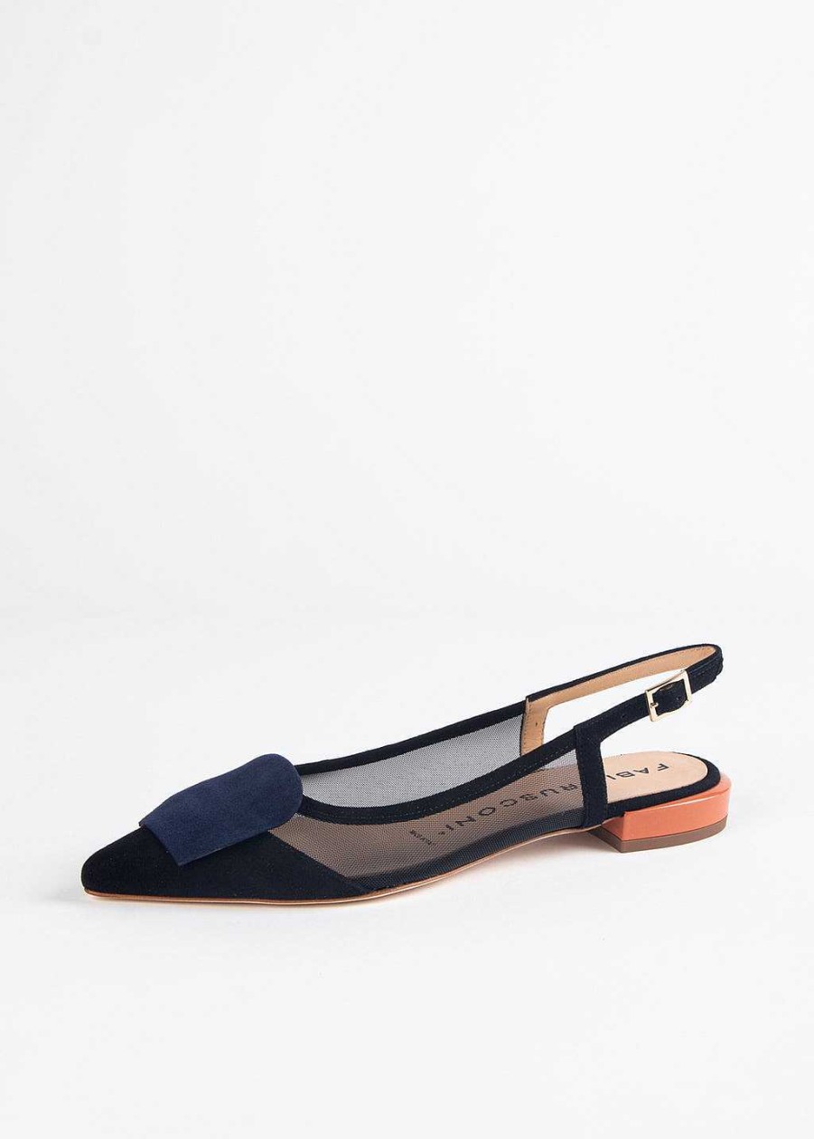 Shoes Fabio Rusconi | Suede Slingback Flat Black Multi