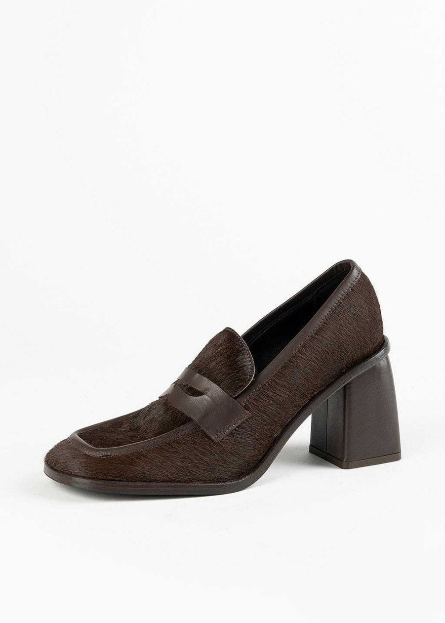 Shoes L'idea by Lori | Heeled Haircalf Loafer Dark Brown Haircalf