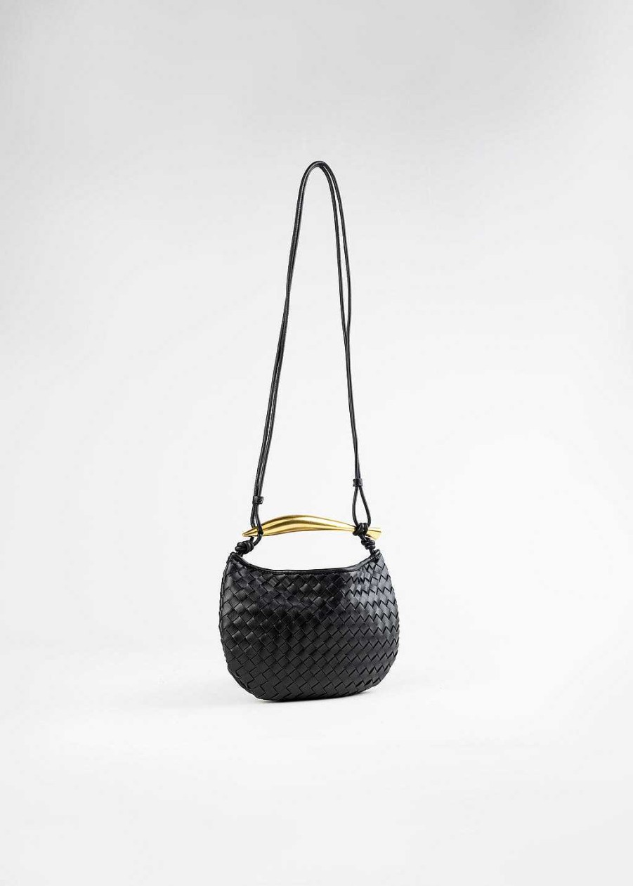 Handbags Inzi | Woven Bag With Brass Handle Black