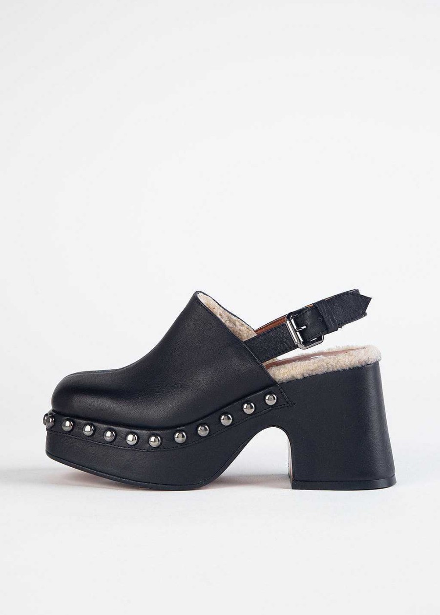 Shoes MA '91 | Sherpa Lined Clog Black Leather