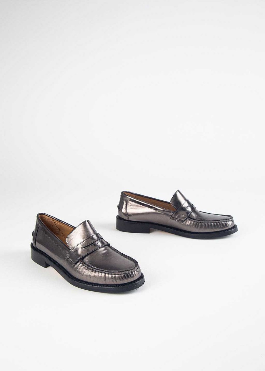 Shoes L'idea by Lori | Leather Penny Loafer Pewter Leather