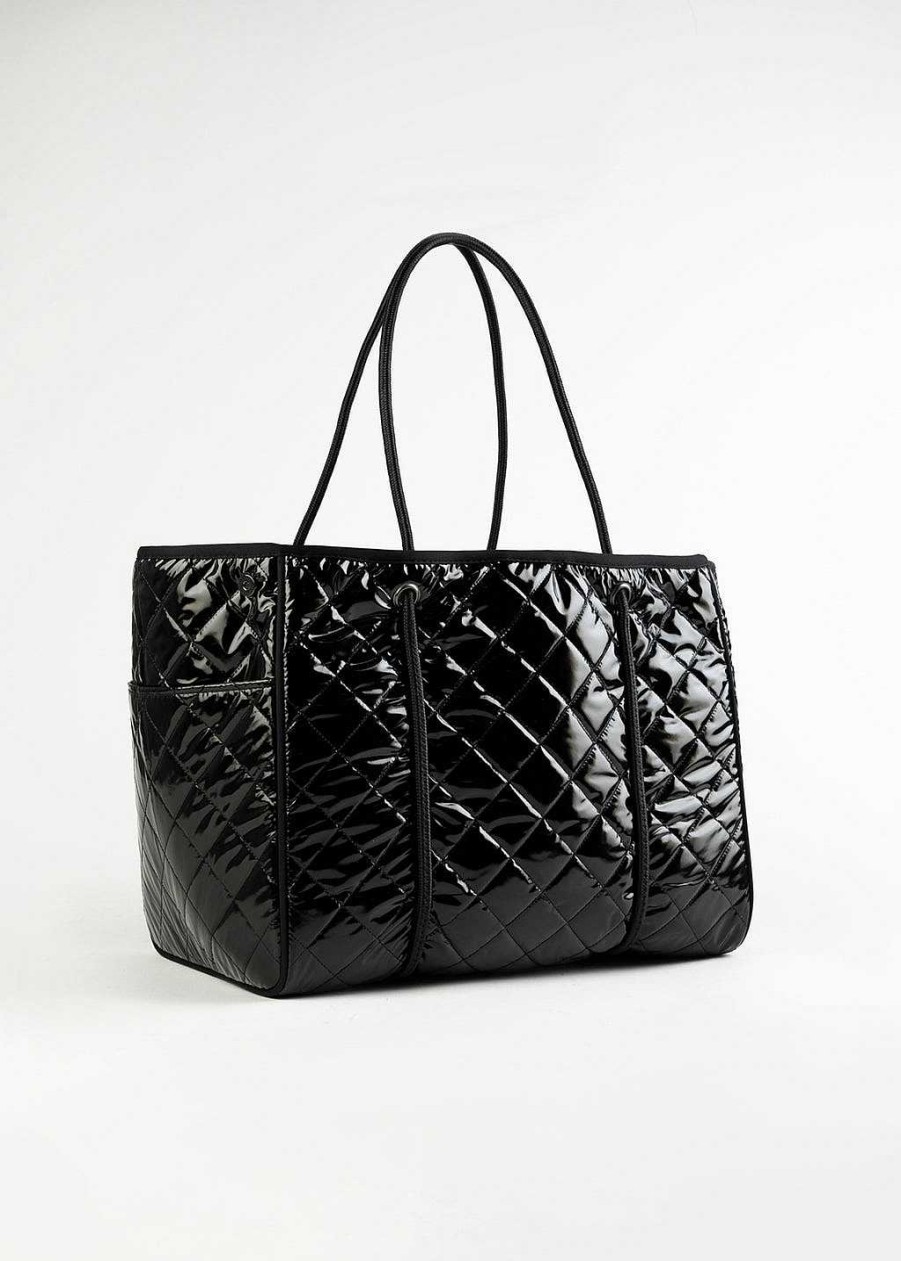 Handbags Haute Shore | Greyson Noir Puffer Tote Black Patent