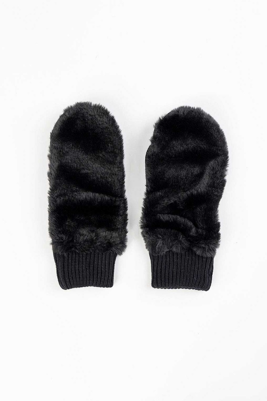 Accessories Echo | Faux Fur Mittens Black