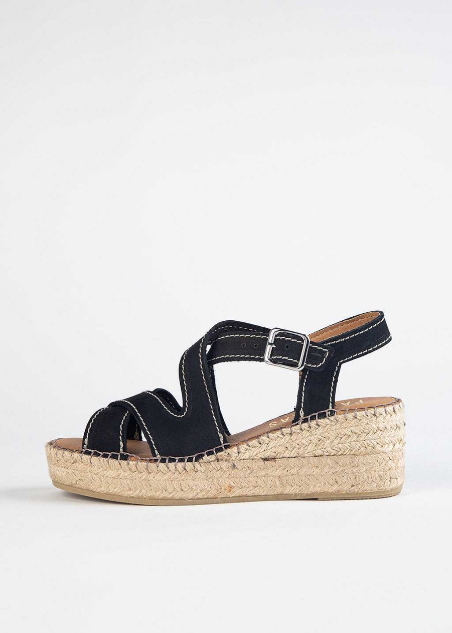 Shoes Fabiolas | Leather Espadrille Wedge Black Leather