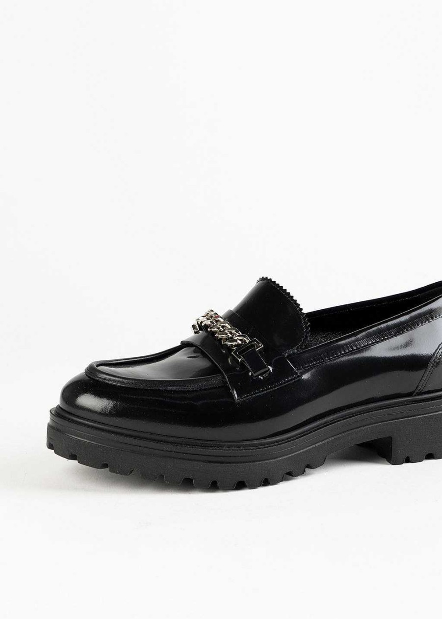 Shoes L'idea by Lori | Leather Loafer With Chain Black Leather