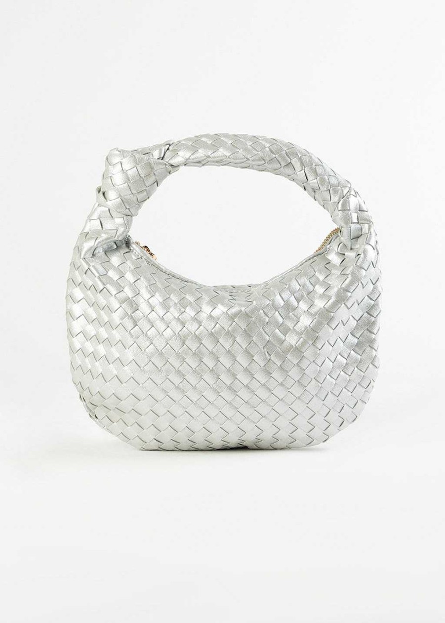 Handbags Melie Bianco | Drew Mini Woven Bag Silver