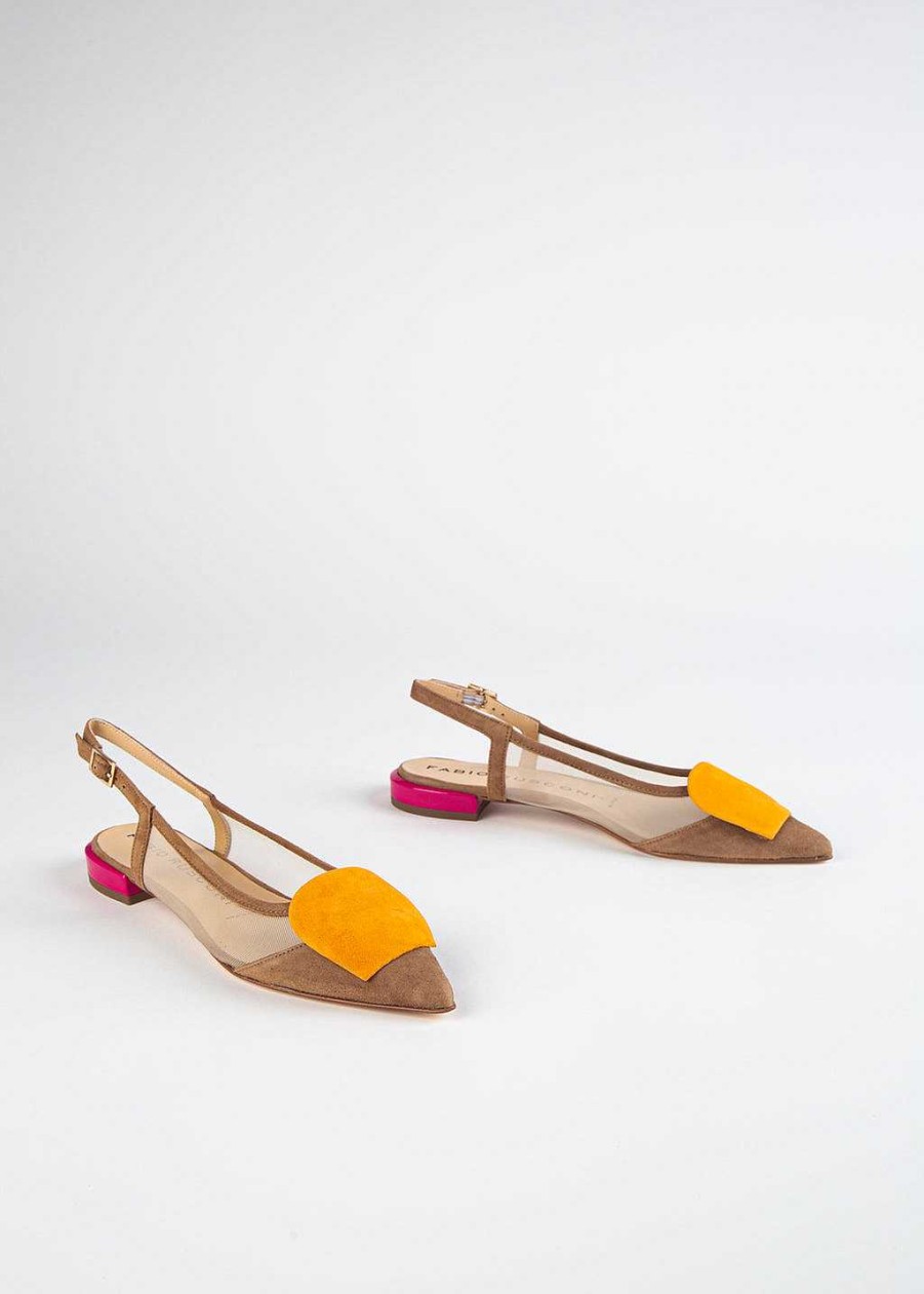 Shoes Fabio Rusconi | Suede Slingback Flat Tan Multi