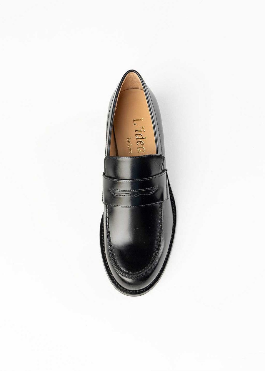 Shoes L'idea by Lori | Heeled Penny Loafer Black Leather