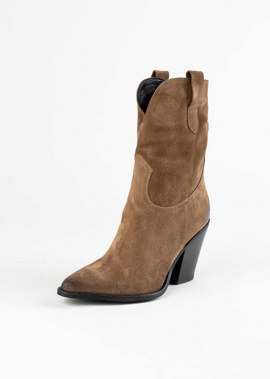 Shoes L'idea by Lori | Mid Calf Western Boot Sesame Suede