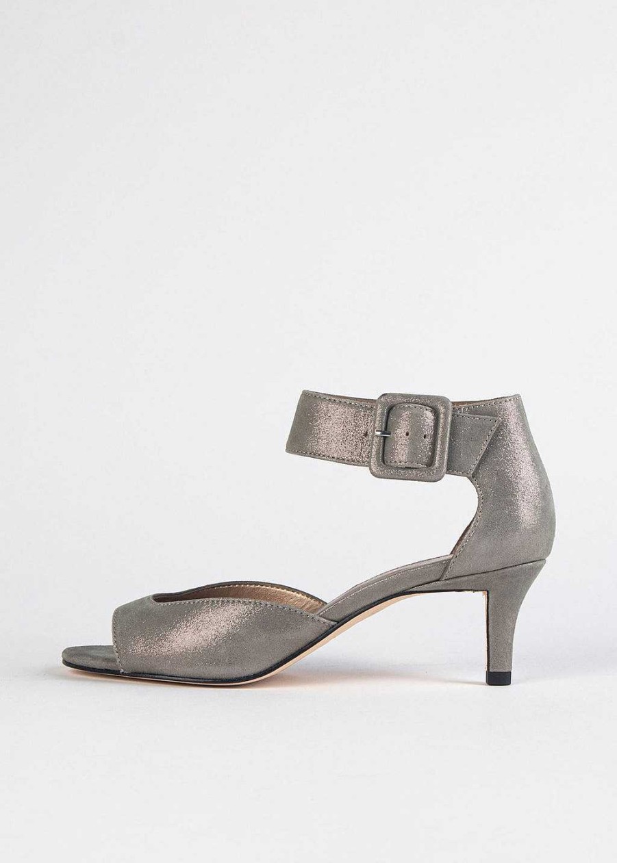 Shoes Pelle Moda | Berlin Kitten Heel Sandal Pewter Suede