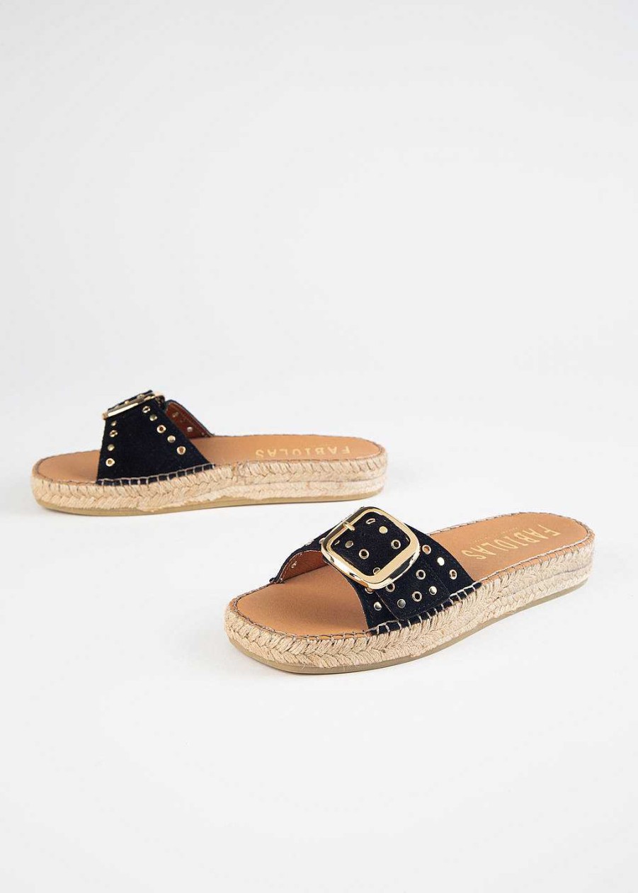 Shoes Fabiolas | Espadrille Slide With Buckle Black Suede