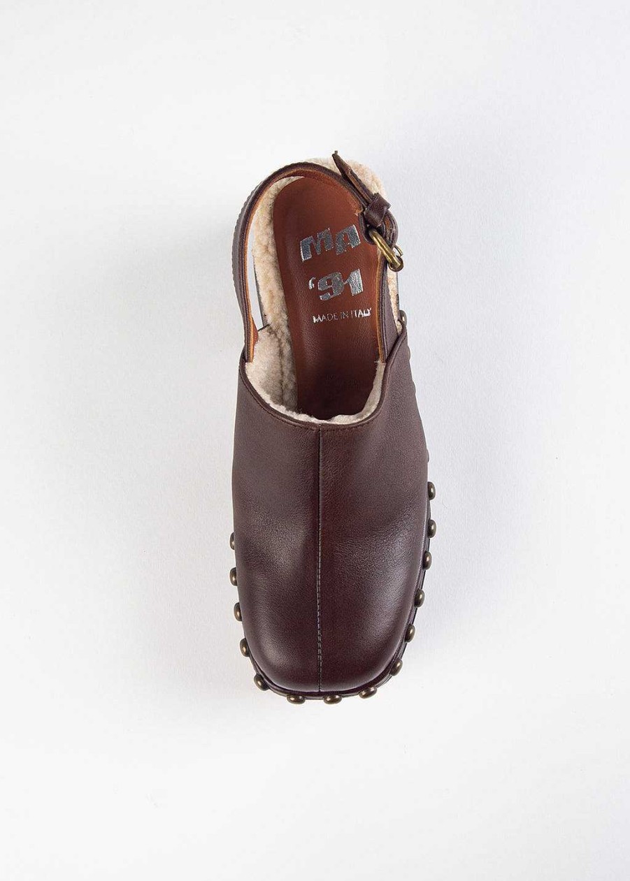 Shoes MA '91 | Sherpa Lined Clog Dark Brown Leather