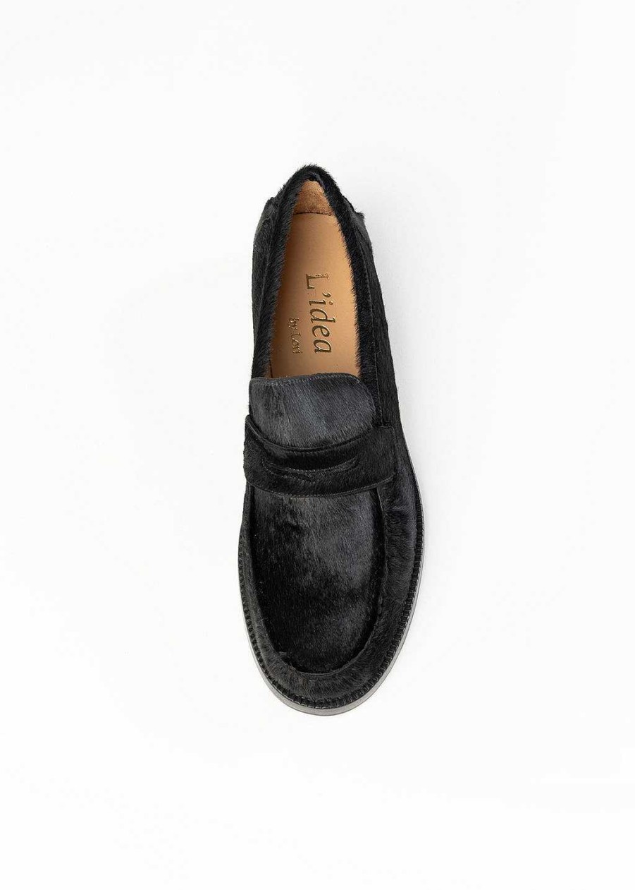 Shoes L'idea by Lori | Haircalf Penny Loafer Black Haircalf