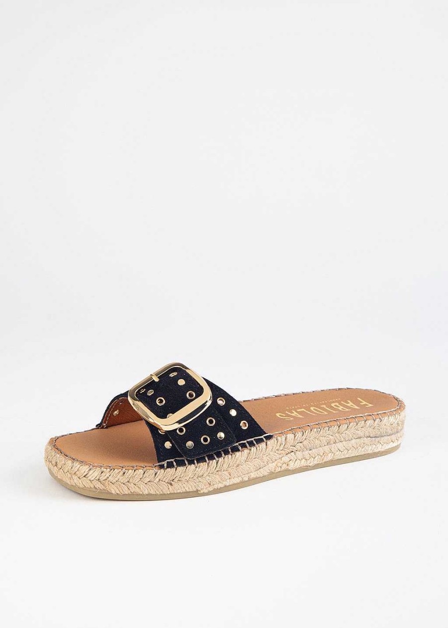 Shoes Fabiolas | Espadrille Slide With Buckle Black Suede