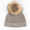 Accessories Mitchies | Knit Beanie With Fur Pom Taupe