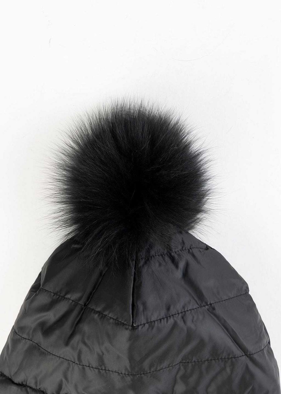 Accessories Mitchies | Nylon Beanie With Fur Pom One Size