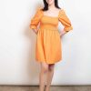 Apparel RD Style | Smocked Dress With Puff Sleeve Tangerine