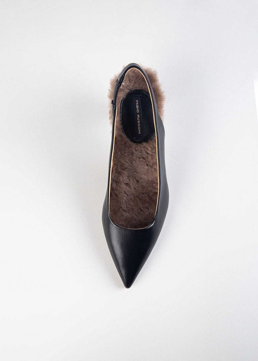 Shoes Fabio Rusconi | Leather Slingback With Fur Lining Black Leather